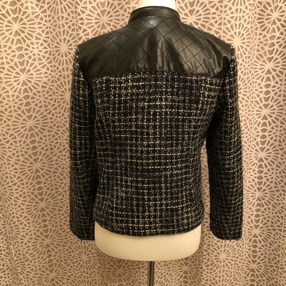 Axcess Chic Black Faux Leather Tweed Jacket - Picture 6 of 8